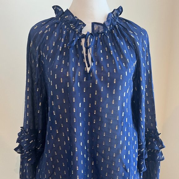 Vinyard Vines NWT navy blue and gold top blouse XS Lurex deep bay - Picture 1 of 9